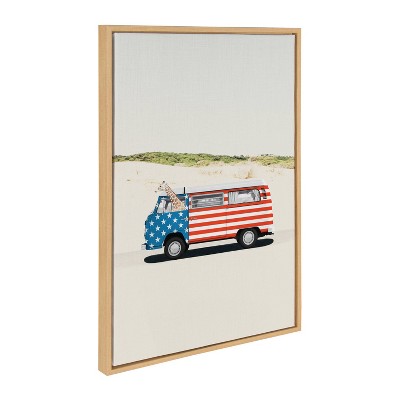 Kate & Laurel All Things Decor 23"x33" USA Retro Beach Van Framed Canvas by July Art Prints Natural