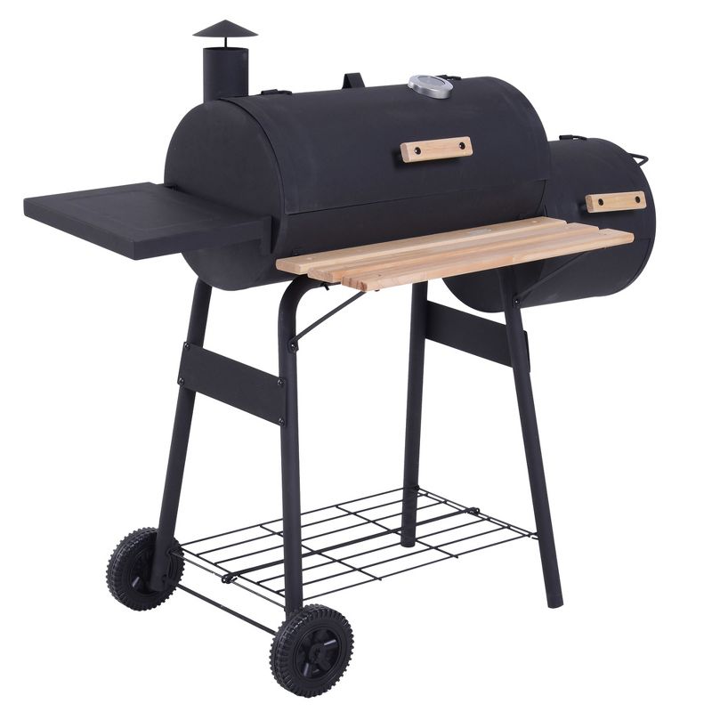 Outsunny 48" Steel Portable Backyard Charcoal BBQ Grill and Offset Smoker Combo with Wheels, 1 of 10