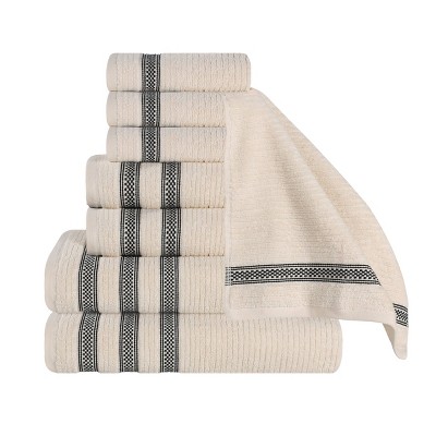 Zero Twist Cotton Ribbed Modern Geometric Border Assorted 8 Piece Bathroom Towel Set by Blue Nile Mills