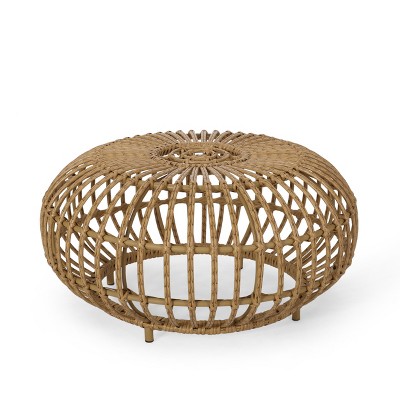 GDFStudio Whitetail Outdoor Boho Wicker Coffee Table, Light Brown