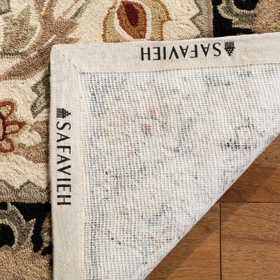 Ivory and Black Hand-Hooked Synthetic Runner Rug