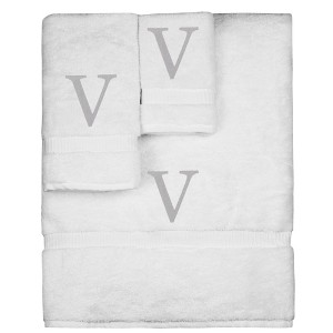 BC BARE COTTON Monogrammed Towel Set, Personalized Gift, Set of 3 - White - Silver Block - 1 of 4