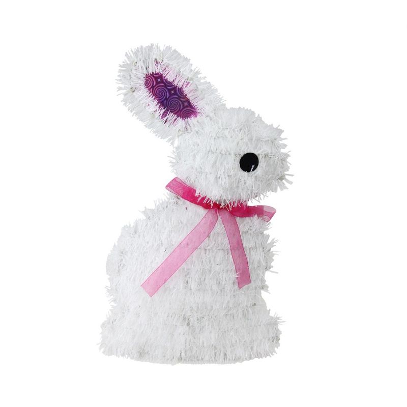 Northlight 14" Tinsel Easter Bunny Rabbit Spring Window Decoration - White/Purple, 1 of 4
