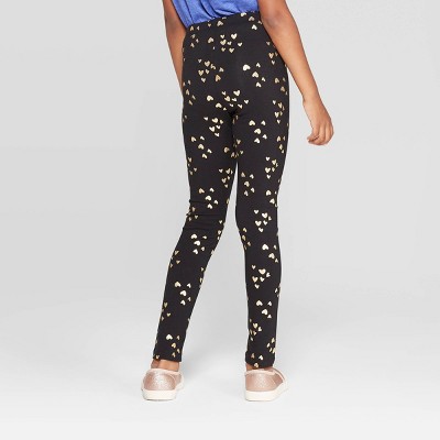 Girls' Gold Foil Heart Leggings - Cat & Jack Black XL, Girl's, by Cat & Jack