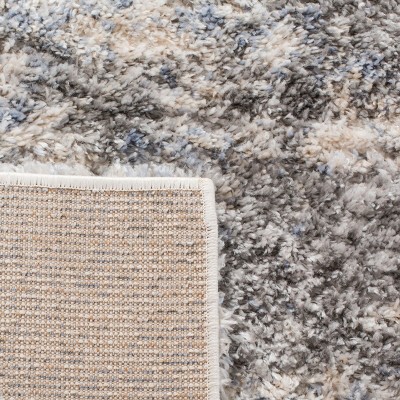 Gray and Cream Square Shag Rug with Synthetic Fibers