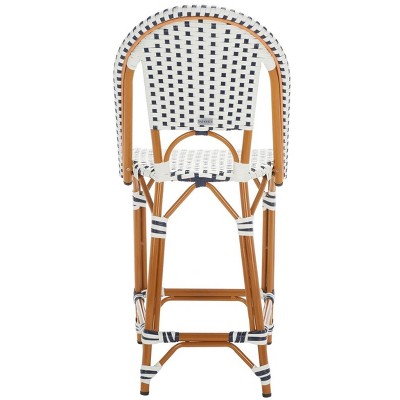 California White and Navy Faux Wicker Counter Stool