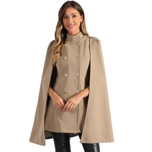 Allegra K Women's Winter Slit Sleeve Double Breasted Cloak Coat Khaki X-Small Allegra K Women's Winter Slit Sleeve Double Breasted Cloak Coat Khaki X-Small
