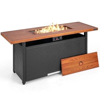 Costway 57'' Rectangular Propane Gas Fire Pit 50,000 Btu Heater Outdoor Table Brown