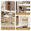 3 Pcs Bar Table and Chairs Set, Dining Table Wood Breakfast Pub Table with Gold Base & Shelves, Glass Rack, Wine Bottle Rack,with 2 Bar Stools, Gold - 2 of 4