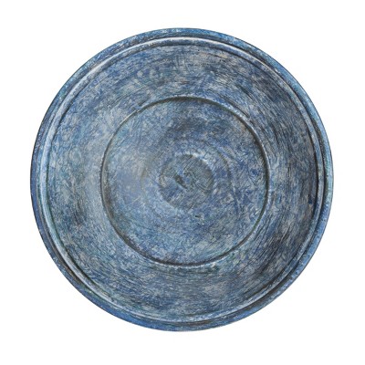 Victorian Mossy Blue Iron Birdbath with Scrollwork