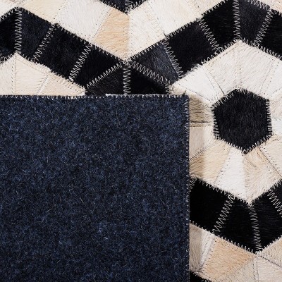 Handmade Black Geometric Cowhide Square Area Rug, 6'