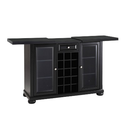 Alexandria Classic Black Sliding Top Bar Cabinet with Beveled Glass