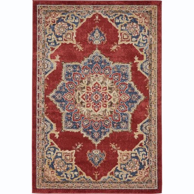 Burgundy and Beige 4' x 6' Abstract Synthetic Area Rug
