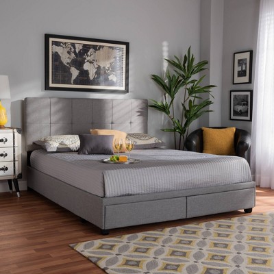 Elegant Netti Light Grey Queen Upholstered Storage Bed with Tufted Headboard