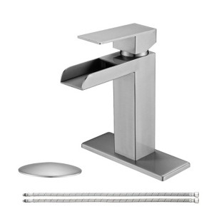 Brushed Nickel Single-Handle Waterfall Faucet for Bathroom Sink, 1-3 Hole, with Pop-Up Drain and Deck Plate. - 1 of 4