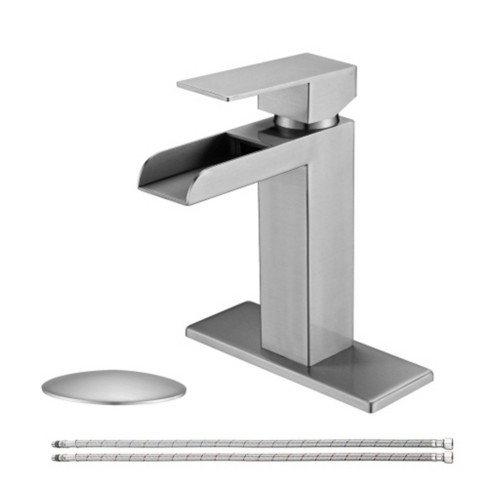 Brushed Nickel Single-Handle Waterfall Faucet for Bathroom Sink, 1-3 Hole, with Pop-Up Drain and Deck Plate. - image 1 of 4