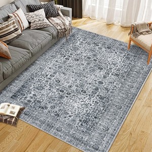 Area Rugs for Living Room Bedroom, Washable Rug, Vintage Floral Boho Non Slip & Low Pile Carpet Indoor Dining Room and Kids Room - 1 of 4