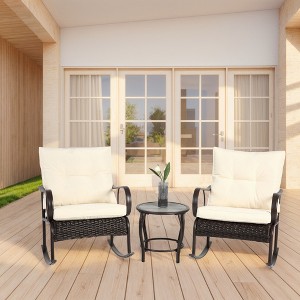 ROOMTEC 3 Pieces Patio Furniture Set Rocking Bistro Set Outdoor Rattan Conversation with Coffee Table - 1 of 4