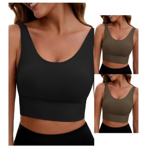 INSPIRE CHIC 3 Packs Women's V Back Wide Straps Full Coverage Sports Bras Longline Workout Padded Tank Top - 1 of 4