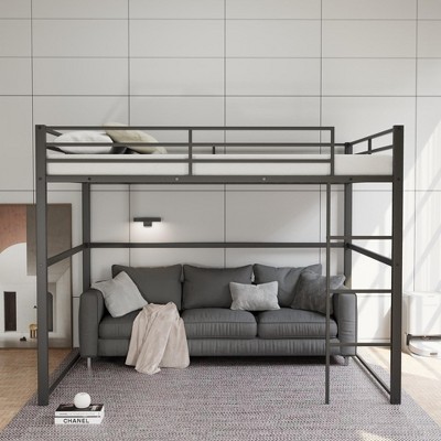 Hotraffy Metal Loft Bed, with Safety Guard Rails & Flat Ladder