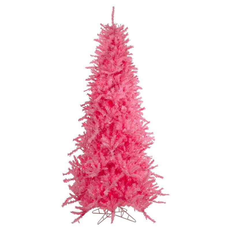 Northlight 7.5 FT Pre-Lit Pink Tinsel Slim Artificial Christmas Tree - Pink Lights, 1 of 7