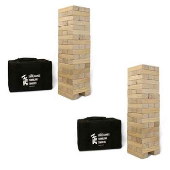 YardGames Giant Indoor and Outdoor Tumbling Timbers Wood Stacking Game with 56 Natural Pine Blocks, For Children 8 Years and Up (2 Pack)