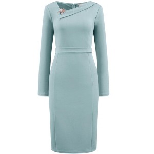 INSPIRE CHIC Women's Asymmetrical Neckline Long Sleeve Wear to Work Sheath Dress - 1 of 4