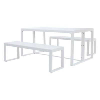 Aoodor 3-Piece Outdoor Patio Dining Set, Aluminum Furniture Set with 1 Rectangular Picnic Table and 2 Benches for Garden, Lawn, Yard