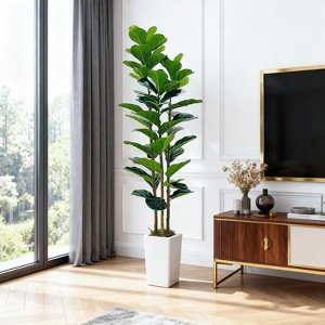 Artificial Fiddle Leaf Fig Tree with Planter, Fake Tree with Natural Wood Trunk for Home Decor, Faux Ficus Tree Fake Moss - 1 of 4