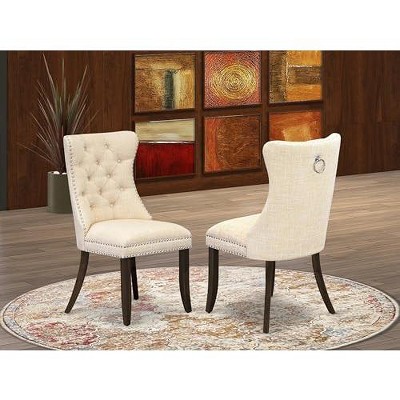 East West Furniture DAP2F23 Dallas Parson Kitchen Chairs - Button Tufted Nailhead Trim Beige Red faux Leather  Dining Chairs, Set of 2, linen white