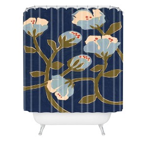 Megan Galante Blue Perennial Shower Curtain Blue - Deny Designs: Polyester Microfiber, Botanical Pattern, Machine Washable - 1 of 4