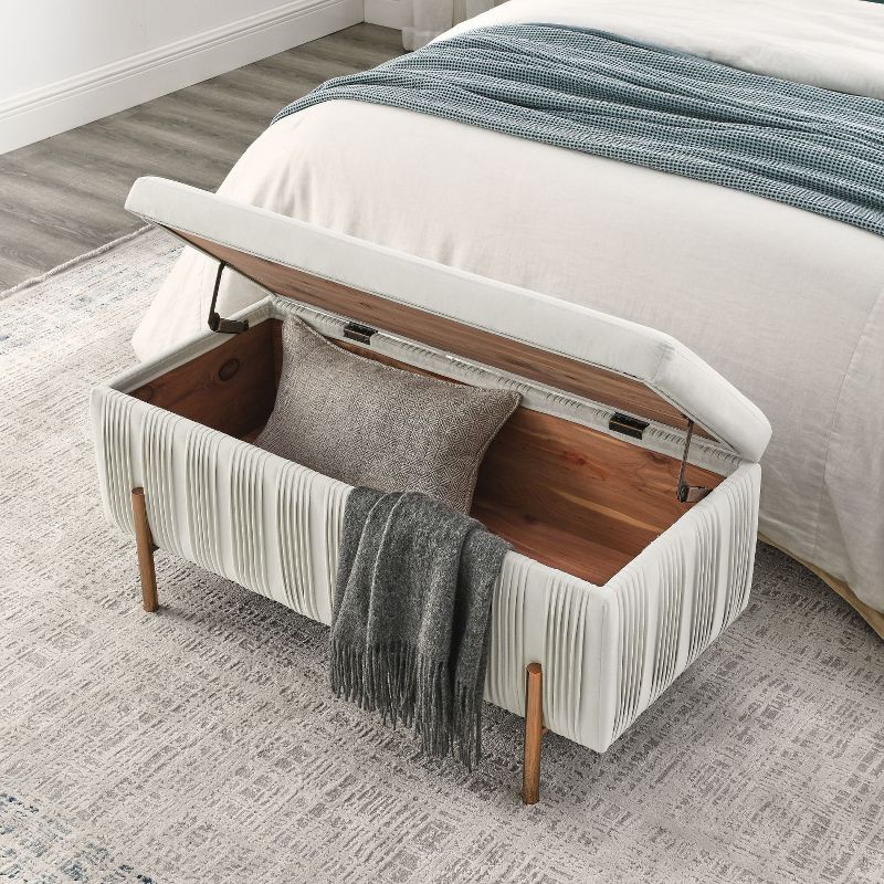 Cristell Elegant Upholstered Ottoman with Electroplate Iron Legs, Storage Bench with Cedar Wood Veneer - The Pop Home, 2 of 9