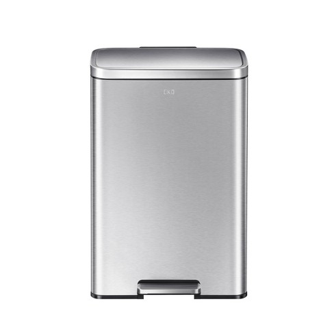 13 Gallon Steel Step Trash Can,Kitchen Trash Can with Lid & Inner Buckets ,  Stainless Steel Rectangular Garbage Bin , 50 L Pedal Soft Step Slow 