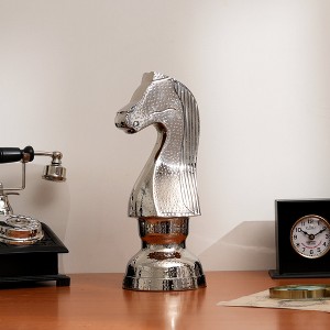 Moda Furnishings Hammered Nickel Finish Chess Horse Sculpture - Elegant Desktop Ornament - 1 of 4