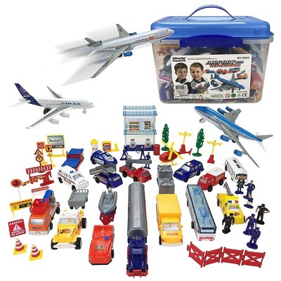 Insten 57 Pieces Pretend Airport Playset Toy for Kids, Includes Planes, Vehicles, Police Figures, Workers & Trucks