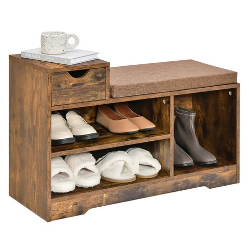 Wood Shoe Bench with Two-Tier Shoe Rack & Door Entryway Bench - Yahoo  Shopping
