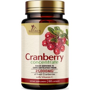Cranberry Concentrate Extract Supplement + Vitamin C - 25,000mg Formula for Urinary Tract Health Support - 60 Capsules By Nature's Nutrition - 1 of 4