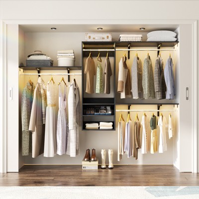 96'' Space-saving Floating Closet Organizer,  Wall-mounted Closet System with Shelves and Hanging Rods