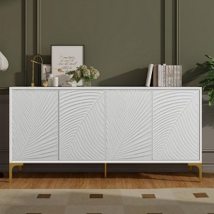 59.84" MDF and Solid Wood 4-Door Storage Cabinet with Adjustable Shelves and Unique Carved Texture for Living Room, Study, or Entryway - 1 of 4