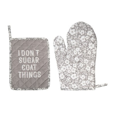 Totalee Gift Sugar Coat Pot Holder & Oven Mitt Set of 2 Cotton Grey