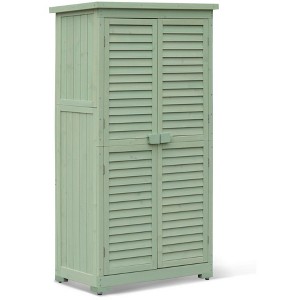 63 Inch Weatherproof Outdoor Storage Shed,with Removable Shelves, Locks,Double Shuttered Doors,Tall Wooden Garden Tool Shed with Floor for Patio,Yard - 1 of 4