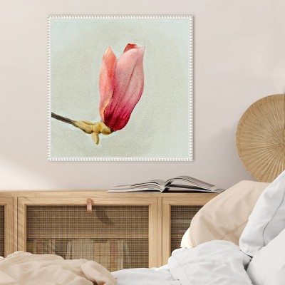 Magnolia Bud I White Floater Frame Canvas Wall Art