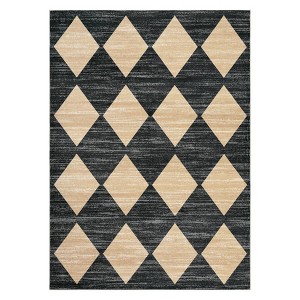 2 x 6 ft Polyester Black Rectangular Laundry Bathroom Kitchen Modern Geometric Diamond Print Machine Washable Runner Rug - 1 of 4
