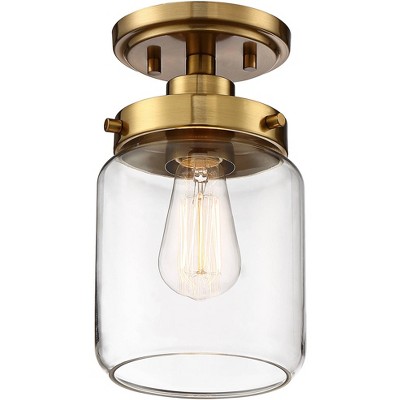 360 Lighting Modern Farmhouse Ceiling Light Semi Flush Mount Fixture Brass 6" Wide Clear Glass for Kitchen Living Room Hallway