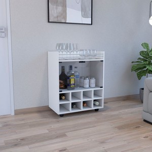 Gulches Elegant White Bar-Coffee Cart, 32"H, Kitchen or Living Room Cabinet Storage with 4 Wheels, 8 Bottle Racks, Glass Door - 1 of 4