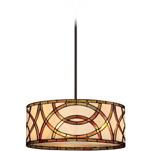 Robert Louis Tiffany Circles Bronze Pendant Chandelier 20" Wide Farmhouse Rustic Art Glass 3-Light Fixture for Dining Room House - 1 of 4