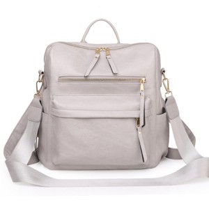 INFURNIC Backpacks Women PU Leather Backpack Purse with Large Capacity Waterproof Stylish Design for Travel Work, Grey, 13.65"*14.04"*1.56" - 1 of 4