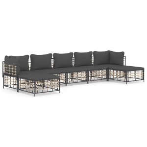 vidaXL Poly Rattan Anthracite Patio Lounge Set - 7 Piece Garden Furniture with Gray Cushions, Comfortable Seating for Outdoors, Terrace, Deck Area - 1 of 4