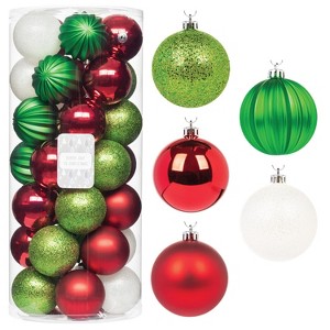 Every Day is Christmas 35ct 2.76"/70mm Shatterproof Round Christmas Tree Ornament Set, Merry Christmas Balls Ornaments with Hooks - 1 of 4