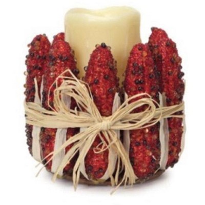 Melrose 6" Corn and Twine Autumn Harvest Thanksgiving Pillar Candle Holder - Red